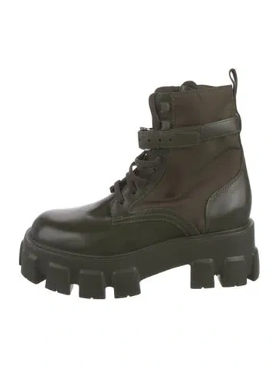 Pre-owned Prada Leather Combat Boots In Green
