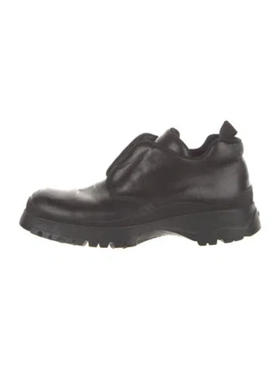 Pre-owned Prada Leather Combat Boots In Grey