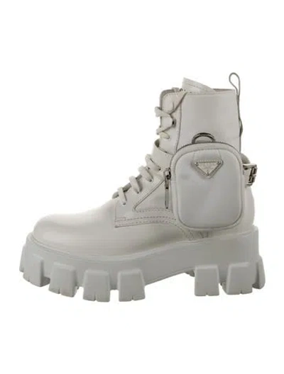 Pre-owned Prada Leather Combat Boots In Grey