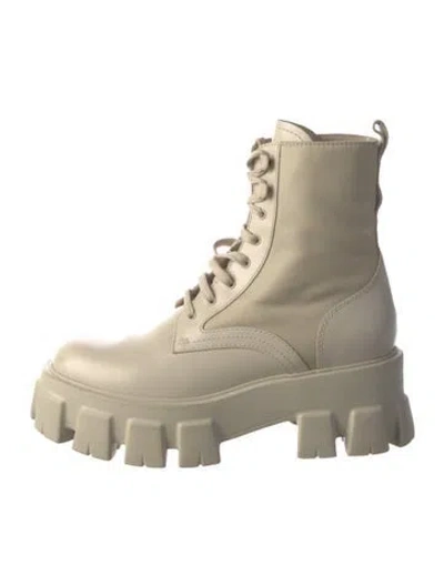 Pre-owned Prada Leather Combat Boots In Neutral