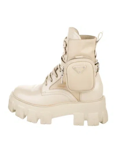 Pre-owned Prada Leather Combat Boots In Neutral