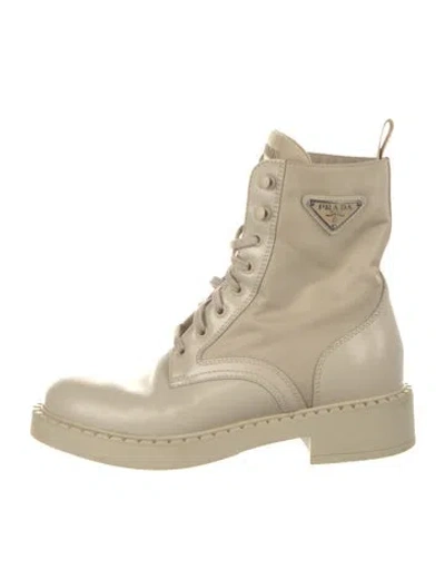 Pre-owned Prada Leather Combat Boots In Neutral