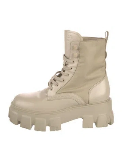 Pre-owned Prada Leather Combat Boots In Neutral