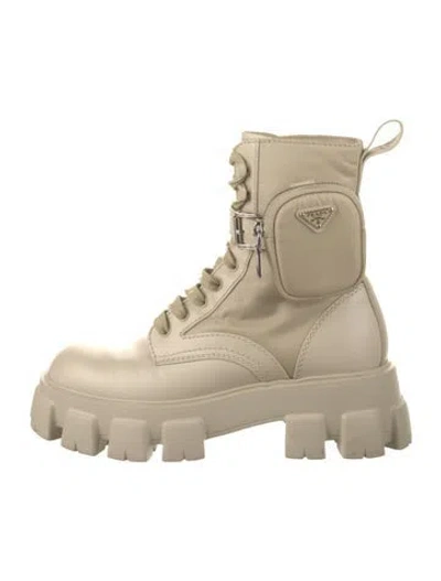 Pre-owned Prada Leather Combat Boots In Neutral