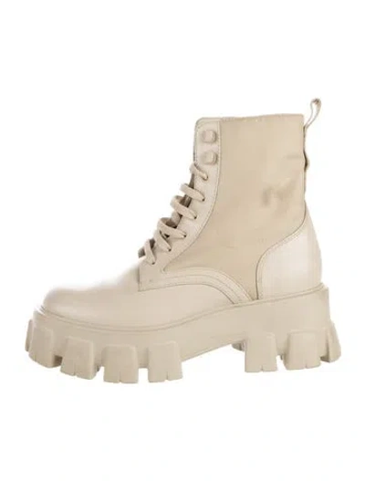 Pre-owned Prada Leather Combat Boots In Neutrals