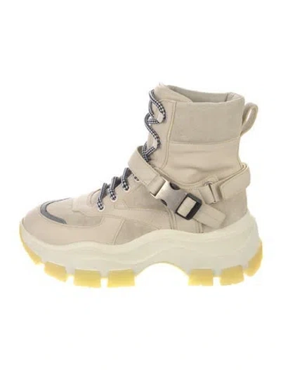 Pre-owned Prada Leather Combat Boots In Neutrals
