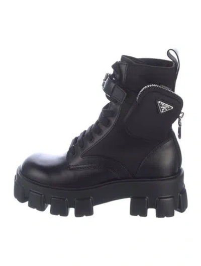 Pre-owned Prada Leather Combat Boots W/ Tags In Black