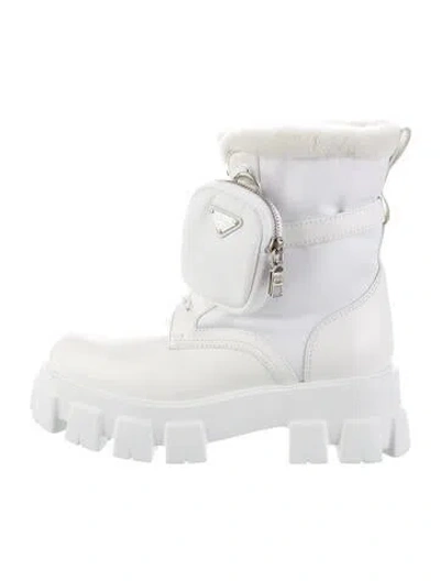 Pre-owned Prada Leather Combat Boots In White