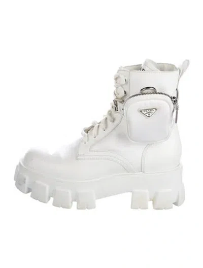 Pre-owned Prada Leather Combat Boots In White
