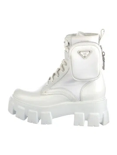 Pre-owned Prada Leather Combat Boots In White