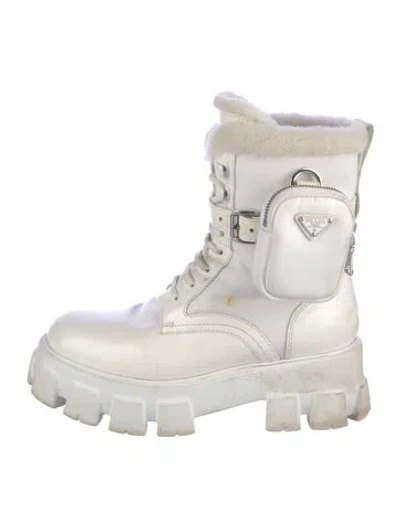 Pre-owned Prada Leather Combat Boots In White