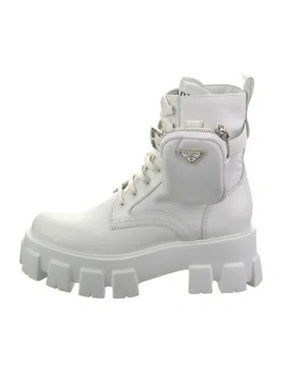 Pre-owned Prada Leather Combat Boots In White
