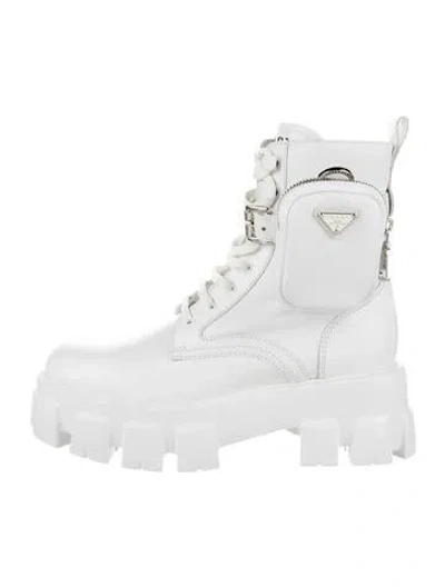 Pre-owned Prada Leather Combat Boots In White