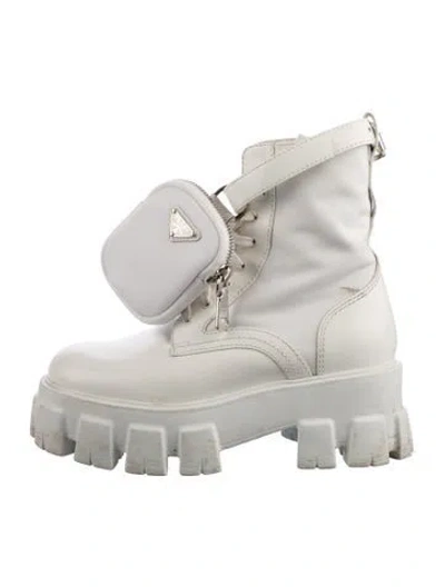 Pre-owned Prada Leather Combat Boots In White