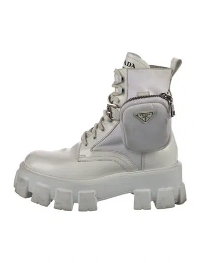 Pre-owned Prada Leather Combat Boots In White