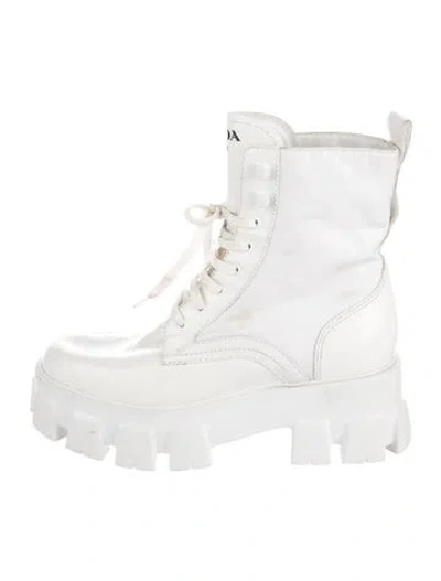 Pre-owned Prada Leather Combat Boots In White