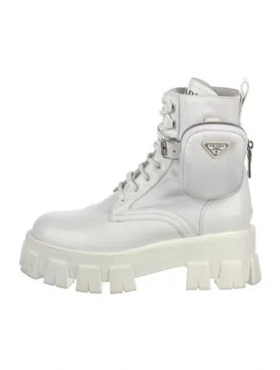 Pre-owned Prada Leather Combat Boots In White