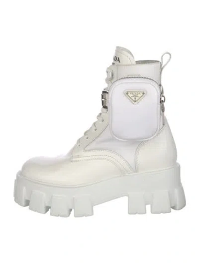Pre-owned Prada Leather Combat Boots In White