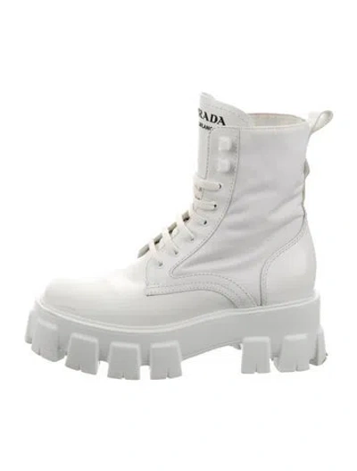 Pre-owned Prada Leather Combat Boots In White