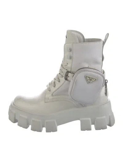 Pre-owned Prada Leather Combat Boots In White
