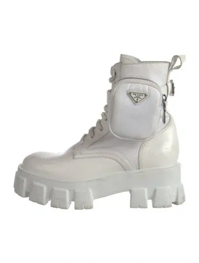 Pre-owned Prada Leather Combat Boots In White