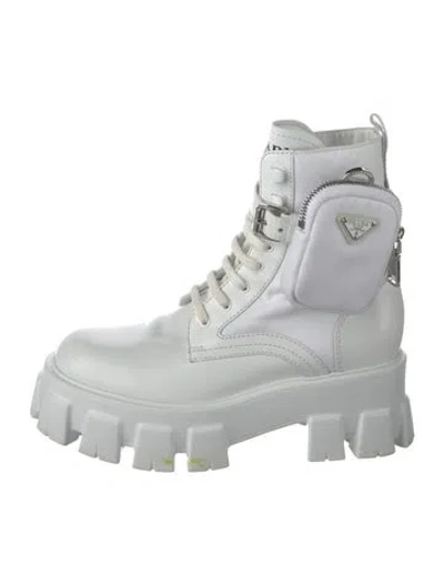 Pre-owned Prada Leather Combat Boots In White
