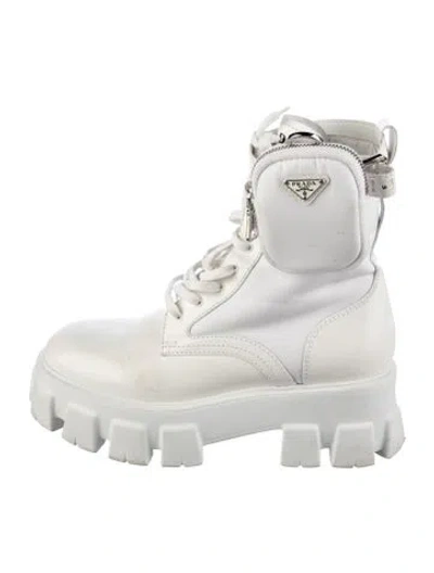 Pre-owned Prada Leather Combat Boots In White