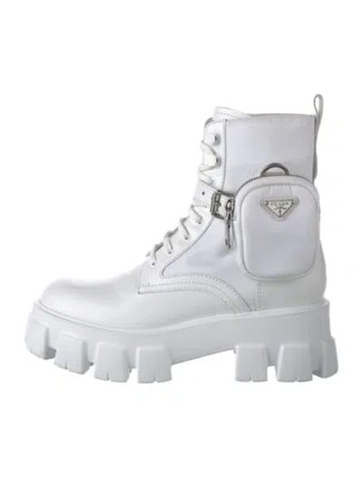 Pre-owned Prada Leather Combat Boots In White