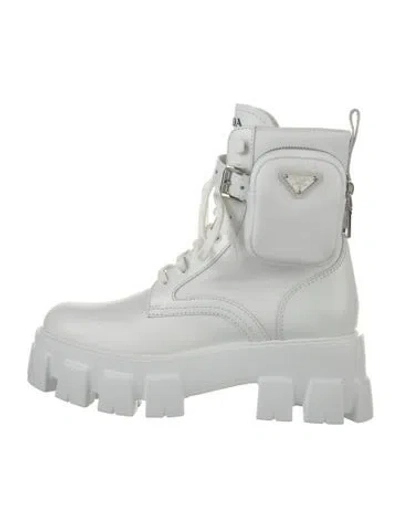Pre-owned Prada Leather Combat Boots In White