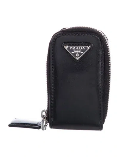 Pre-owned Prada Leather Compact Wallet In Black