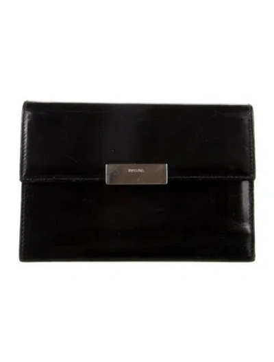 Pre-owned Prada Leather Compact Wallet In Black