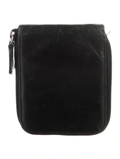 Pre-owned Prada Leather Compact Wallet In Black