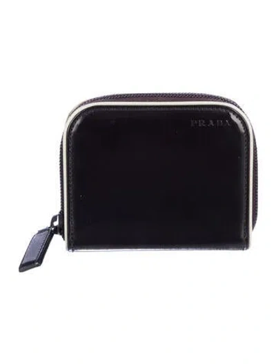 Pre-owned Prada Leather Compact Wallet In Black