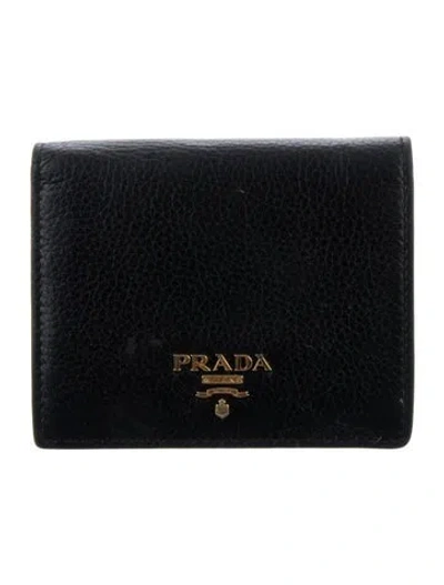 Pre-owned Prada Leather Compact Wallet In Black