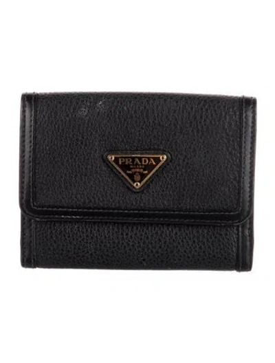 Pre-owned Prada Leather Compact Wallet In Black