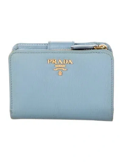 Pre-owned Prada Leather Compact Wallet In Blue