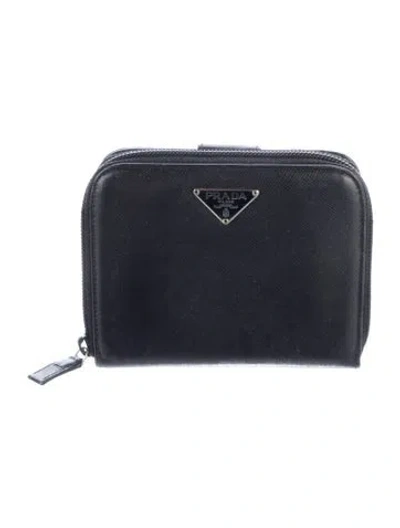 Pre-owned Prada Leather Compact Wallet In Blue