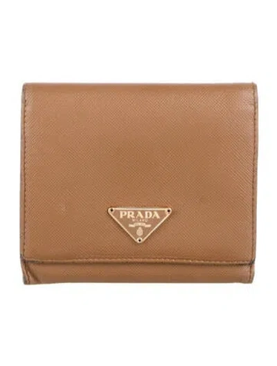 Pre-owned Prada Leather Compact Wallet In Brown