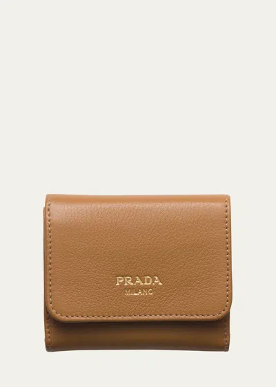 Prada Leather Compact Wallet In F03bh Caramel 0