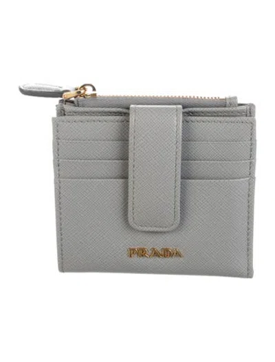 Pre-owned Prada Leather Compact Wallet In Grey