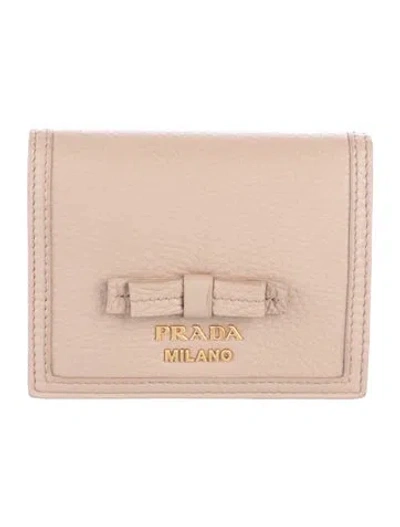 Pre-owned Prada Leather Compact Wallet In Neutrals