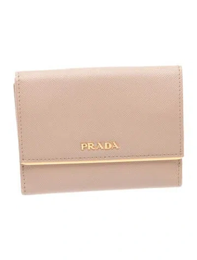 Pre-owned Prada Leather Compact Wallet In Neutrals