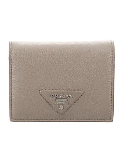 Pre-owned Prada Leather Compact Wallet In Neutrals