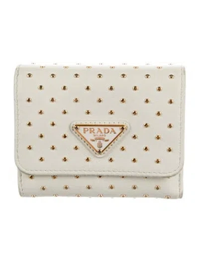 Pre-owned Prada Leather Compact Wallet In Neutrals