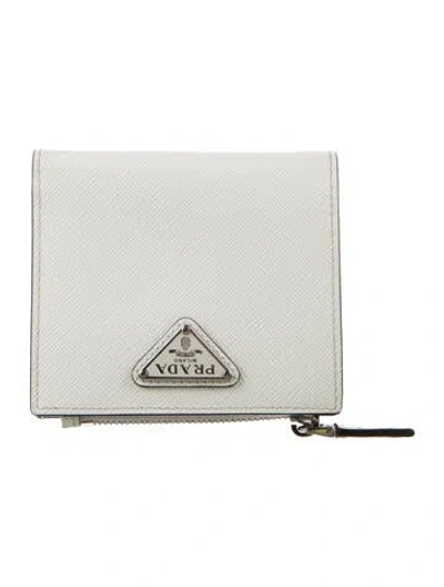 Pre-owned Prada Leather Compact Wallet In White