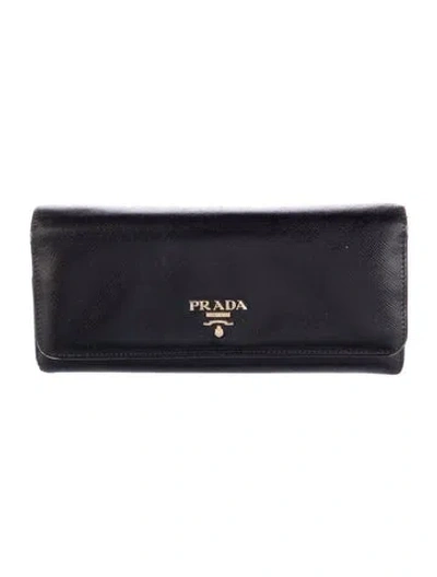 Pre-owned Prada Leather Continental Wallet In Black
