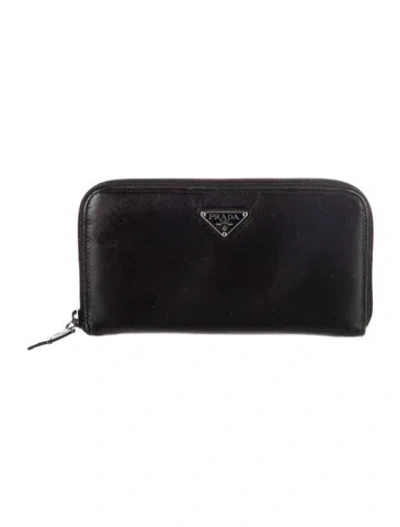 Pre-owned Prada Leather Continental Wallet In Black