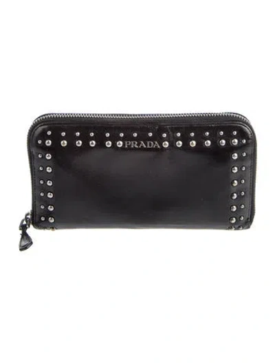Pre-owned Prada Leather Continental Wallet In Black
