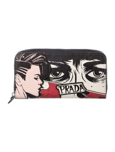 Pre-owned Prada Leather Continental Wallet In Black