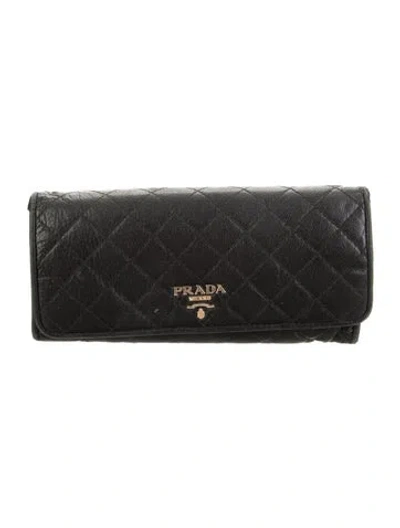 Pre-owned Prada Leather Continental Wallet In Black
